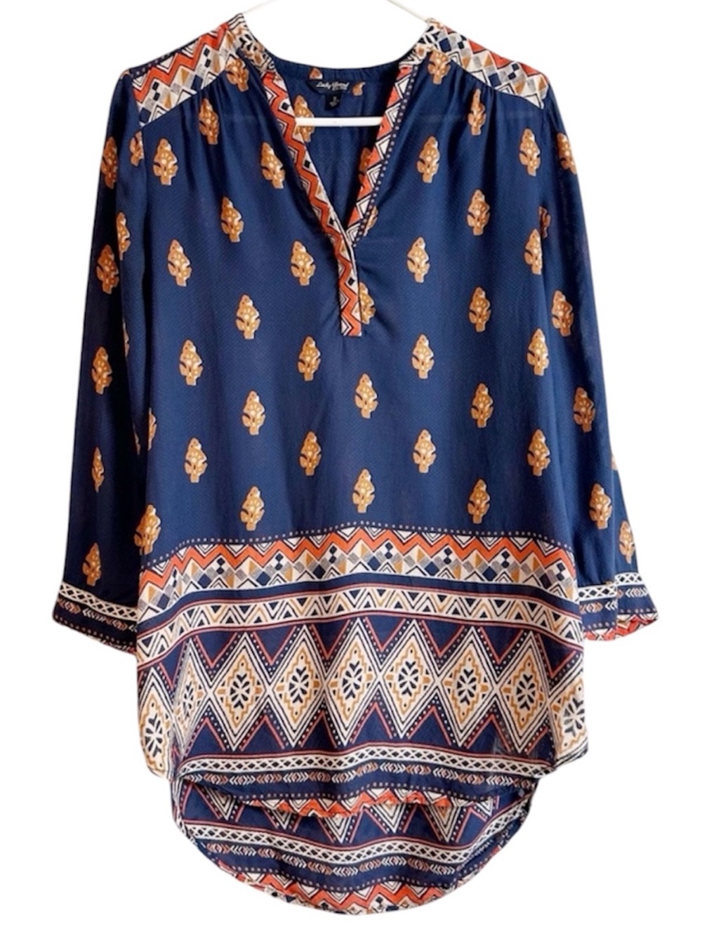 Lucky Brand Navy Abstract Boho Blouse